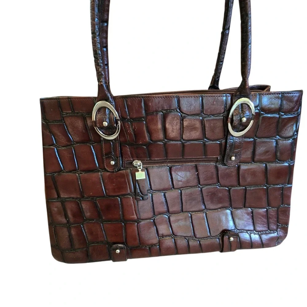 Franklin Covey Croc Embossed Leather Tote Bag Large Office Organizer Briefcase